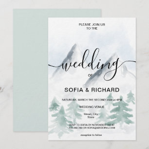  Mountain Watercolor Rustic Tree Destination Invit Invitation