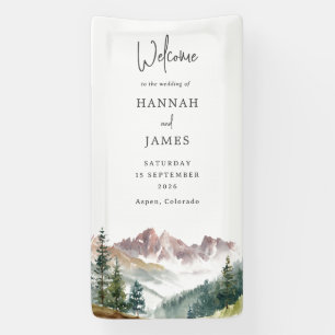 Mountain Watercolor Rustic Wedding Welcome Banner