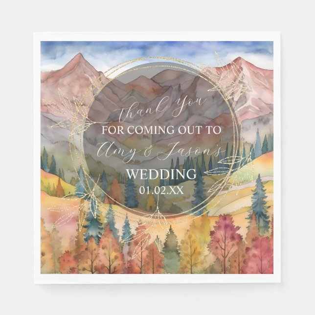Mountain Watercolor Scenery Destination Wedding C Napkin (Front)