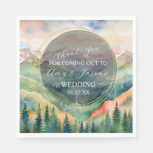 Mountain Watercolor Scenery Destination Wedding Napkin