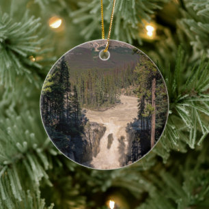 Mountain Waterfall, Pale Water and Dark Cliffs Ceramic Tree Decoration