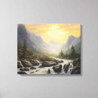 Mountain Waterfall Vintage Canvas Print