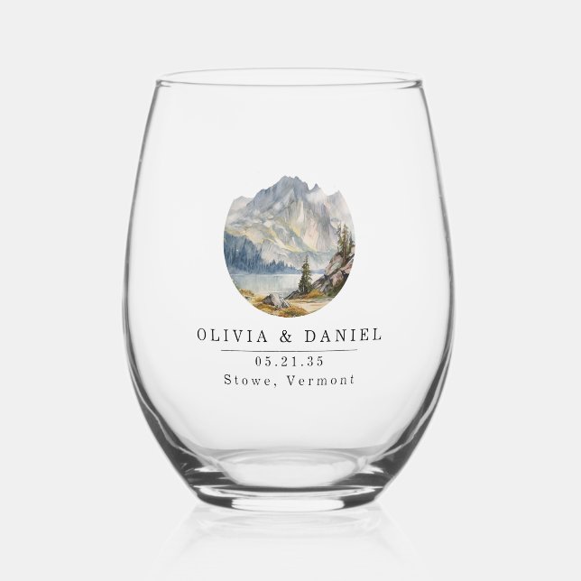 Mountain Wedding favour Glass (Front)
