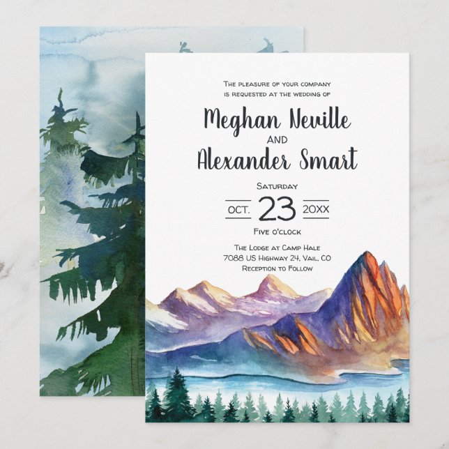 Mountain Wedding Invitation, reception to follow Invitation (Front/Back)