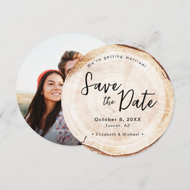 Mountain Wedding Nature Themed Woodcut Photo Invitation (Front/Back)