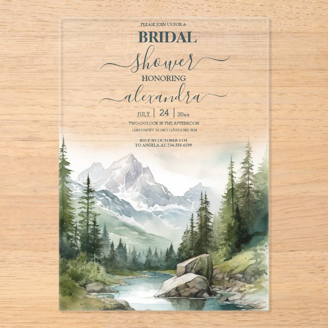 Mountain Wedding Party Bridal Shower Acrylic Invitations (Front)