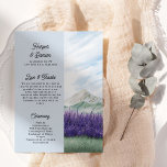 Mountain Wedding Watercolor Lavender Landscape Programme<br><div class="desc">Mountain Wedding program, perfect for a mountain wedding resort or destination wedding in scenic countryside. The design features modern typography and an idyllic watercolor landscape. The dreamy mountain ridge scene depicts mountains, green hills and a peaceful country valley meadow with swathes of lavender, purple wildflowers or highland heather moor -...</div>