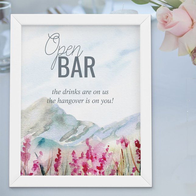 Mountain Wedding Watercolor Open Bar Poster (Creator Uploaded)