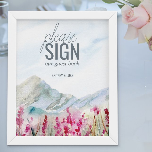 Mountain Wedding Watercolor Sign Guestbook (Creator Uploaded)