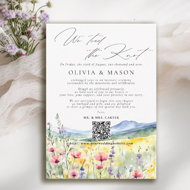 Mountain Wildflower Elopement Wedding Announcement (mountain wedding announcement elopement wildflowers meadow floral watercolor modern calligraphy )