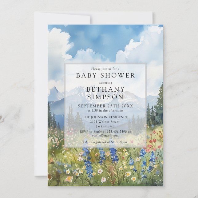 Mountain Wildflower Floral Meadow Baby Shower Invitation (Front)