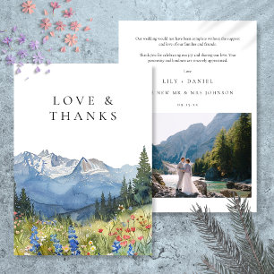 Mountain Wildflower Floral Wedding Photo Thank You Card