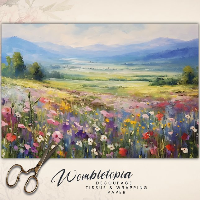 Mountain Wildflower Landscape Textured Decoupage Tissue Paper (Creator Uploaded)