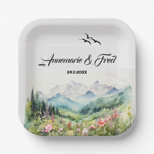 Mountain & Wildflower Paper Plate (Front)