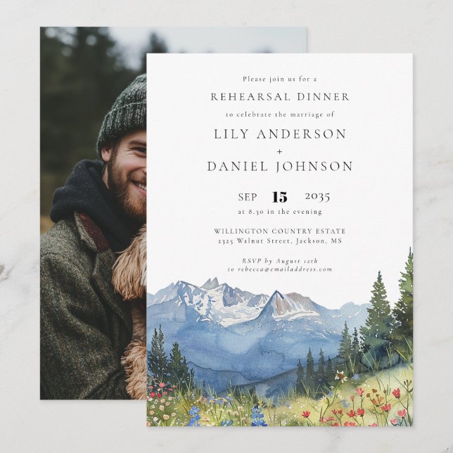 Mountain Wildflower Photo Wedding Rehearsal Dinner Invitation (Front/Back)
