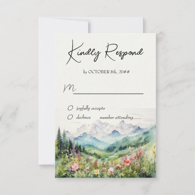 Mountain & Wildflower Waterpaint RSVP Card (Front)