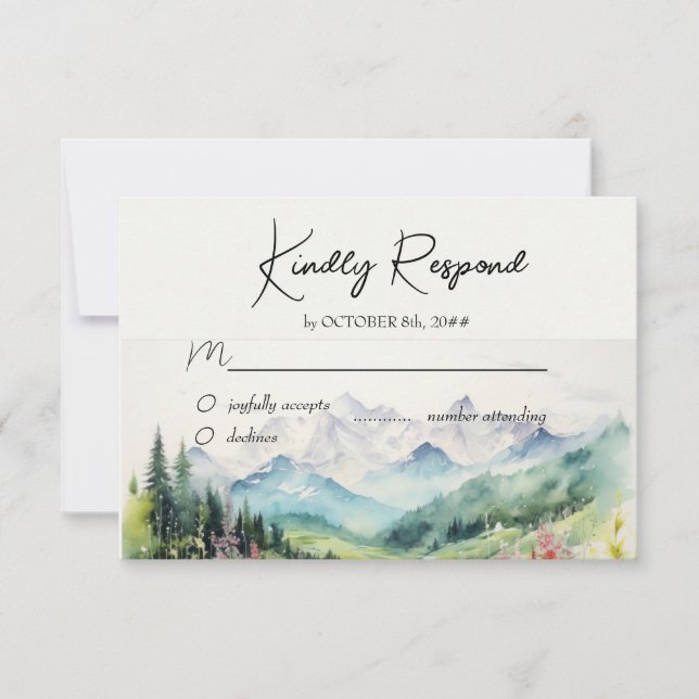 Mountain & Wildflower Waterpaint RSVP Card (Front)