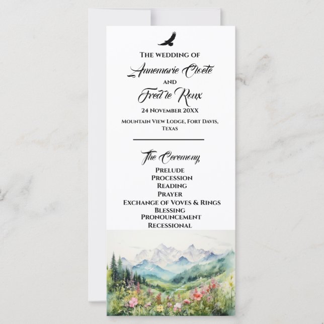 Mountain & Wildflower Wedding Ceremony Program (Front)