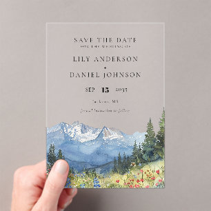 Mountain Wildflower Wedding Save The Date Acrylic Invitations