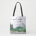 Mountain Wildflower | Wedding Welcome  Tote Bag<br><div class="desc">Thank your wedding guests with some sweet treats in these personalised tote bags. These bags are perfect for welcoming out of town guests to your wedding! Pack it with local goodies for an extra fun welcome package. Design features boho watercolor mountains and colourful wildflowers with a simple and minimalistic design....</div>