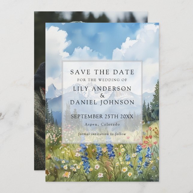 Mountain Wildflowers Floral Meadow Photo Wedding Save The Date (Front/Back)
