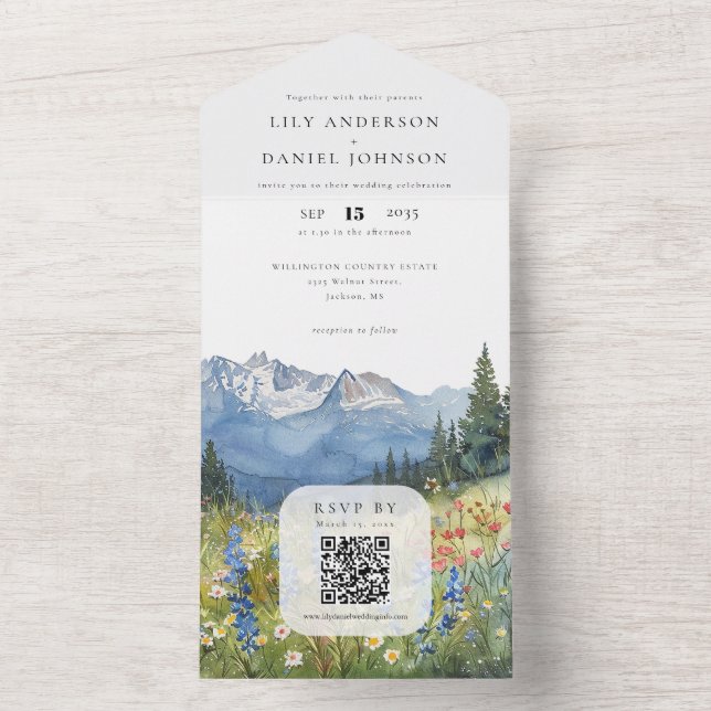 Mountain wildflowers Floral QR Code Wedding All In One Invitation (Inside)