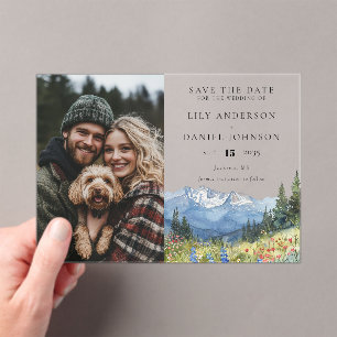 Mountain Wildflowers Photo Wedding Save The Date Acrylic Invitations