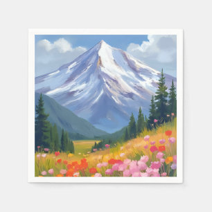Mountain Wildflowers Watercolor Landscape Napkin