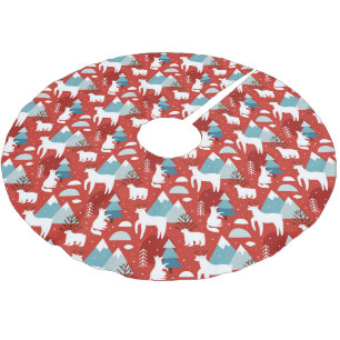 Mountain Wildlife Red and Blue Pattern Brushed Polyester Tree Skirt