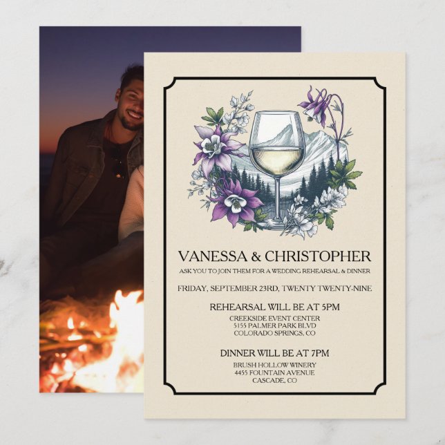 Mountain Wine Rehearsal Dinner Invitation (Front/Back)