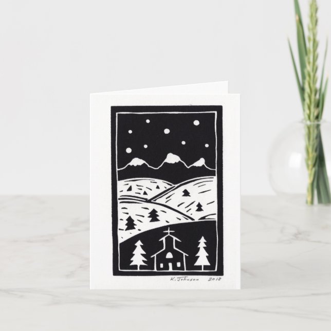 Mountain Winter Linocut Card (Front)