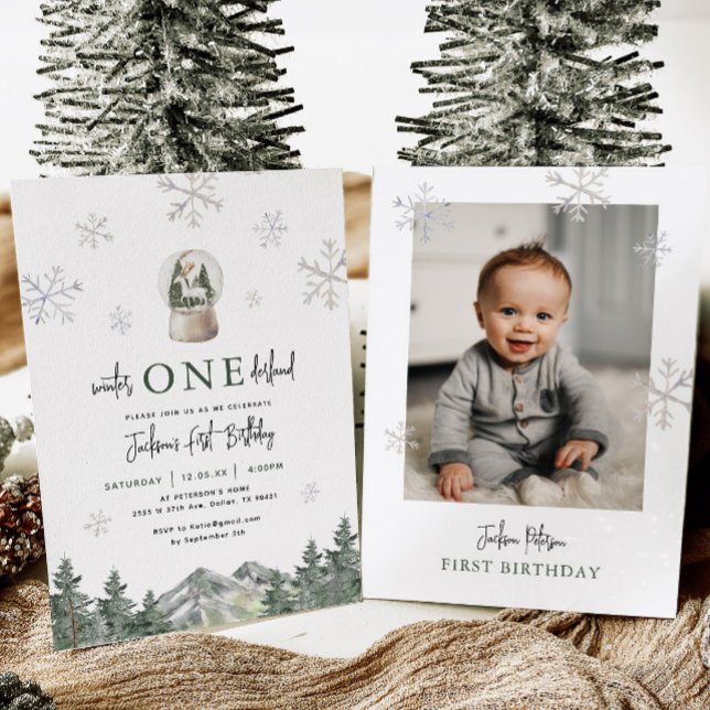 Mountain Winter Onederland 1st Birthday Photo Invitation (Creator Uploaded)