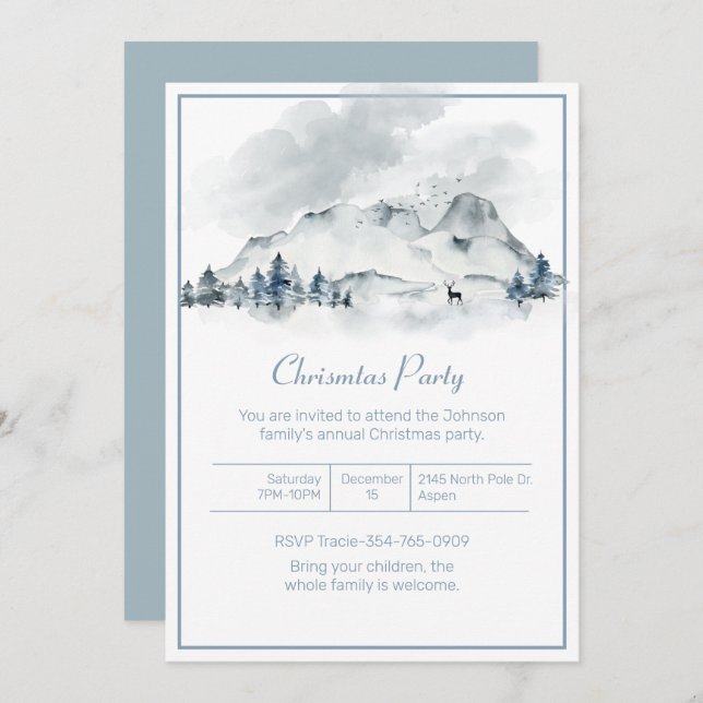 Mountain Winter  Scene Christmas Party Invitation (Front/Back)