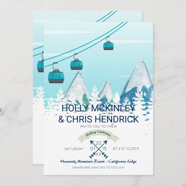 Mountain Winter Skiing Wedding Invitation (Front/Back)