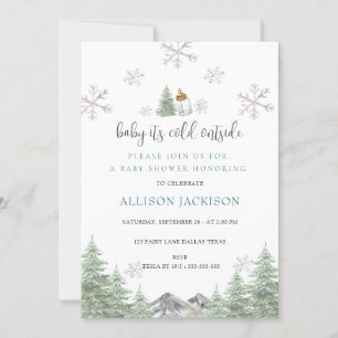 Mountain Winter Snowflakes Baby Shower Invitation