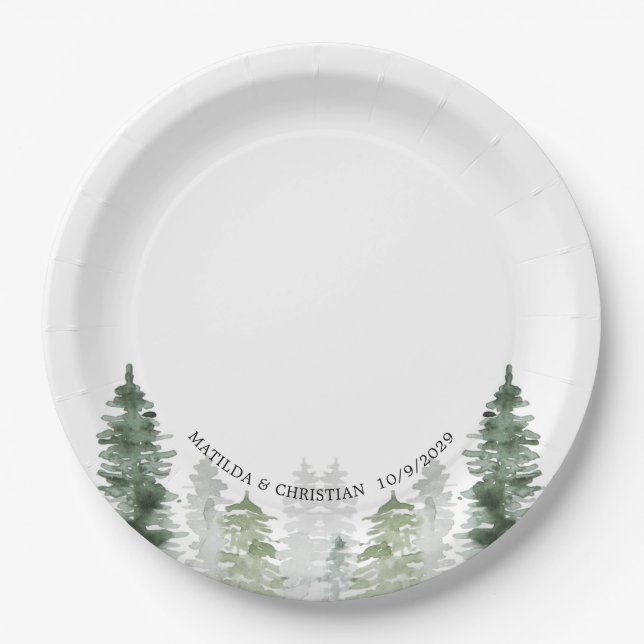 Mountain Winter Wedding  Paper Plate (Front)