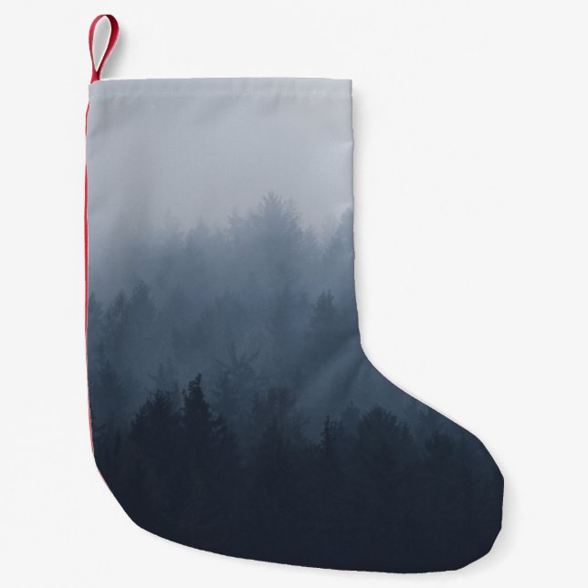 MOUNTAIN WITH FOREST IN THE FOG SMALL CHRISTMAS STOCKING (Front)