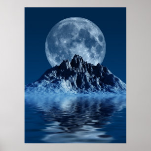 Mountain with Moon Poster