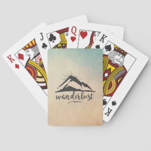 Mountain with Sunrays and Wanderlust Typography Playing Cards