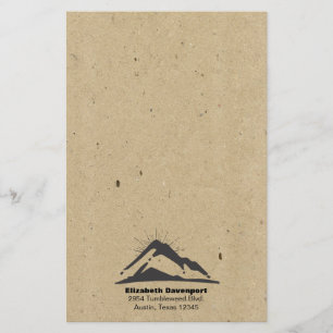 Mountain with Sunrays on FAUX Kraft Paper Texture