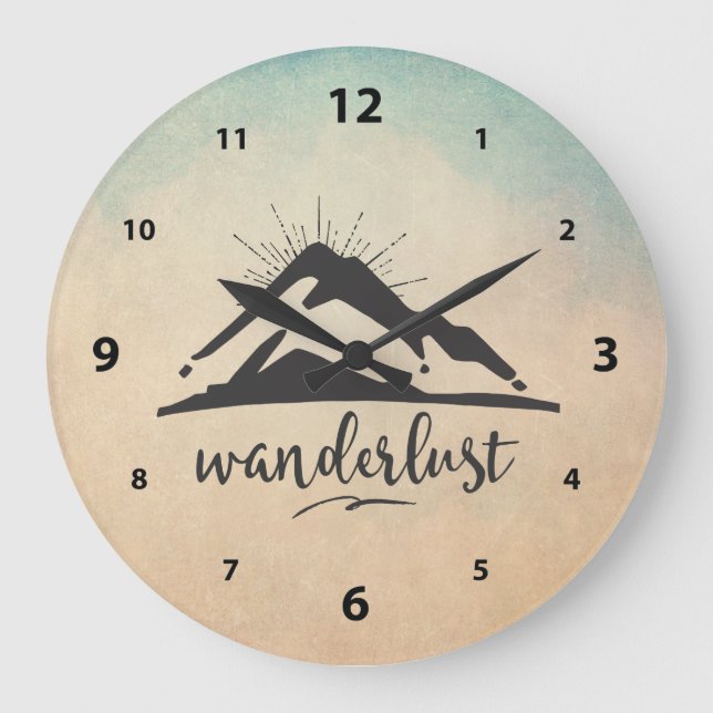 Mountain with Sunrays - Wanderlust Typography Large Clock (Front)