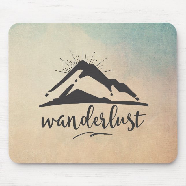 Mountain with Sunrays - Wanderlust Typography Mouse Mat (Front)