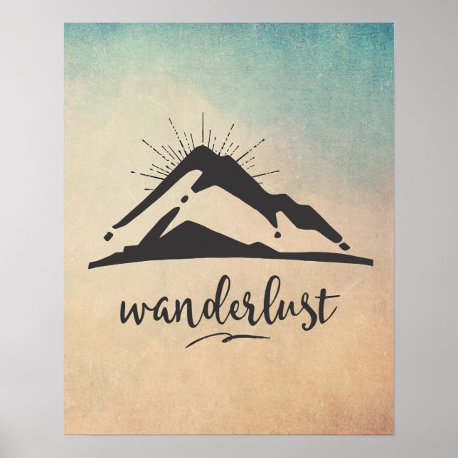 Mountain with Sunrays - Wanderlust Typography Poster (Front)
