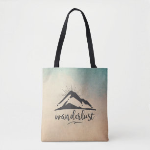 Mountain with Sunrays - Wanderlust Typography Tote Bag