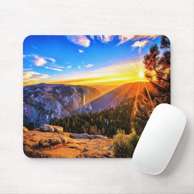 Mountain with sunrise photo mouse mat (With Mouse)