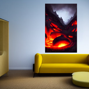 Mountain with volcano and lava   AI Art  Poster