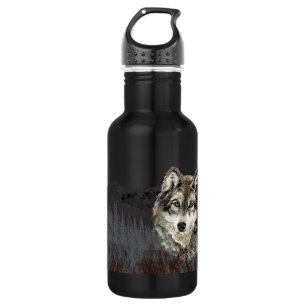 Mountain with Watercolor Wolf Animal wilderness 532 Ml Water Bottle