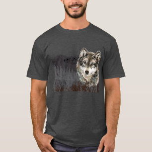 Mountain with Watercolor Wolf Animal wilderness T-Shirt