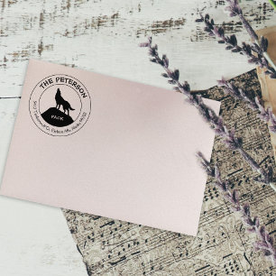 Mountain Wolf Pack, Animal Return Address Rubber Stamp