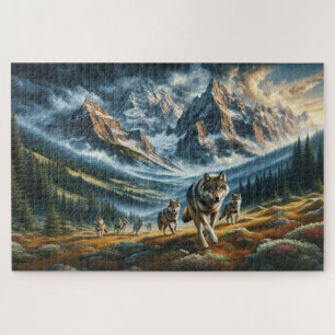 Mountain Wolf Pack, Wolf Family, Wilderness Jigsaw Puzzle